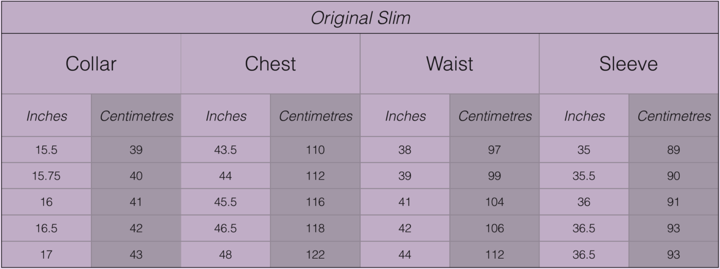 Sizing Chart - From Michael